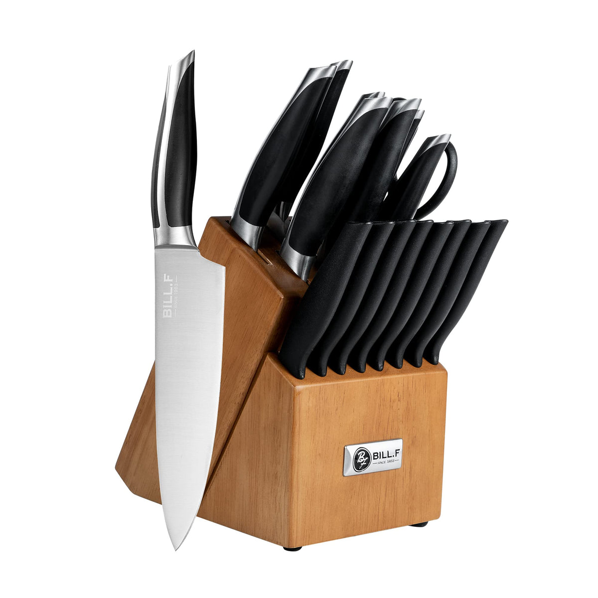 17-Pieces Kitchen Knife Set with Block Wooden German Stainless Steel w/ Sharpener