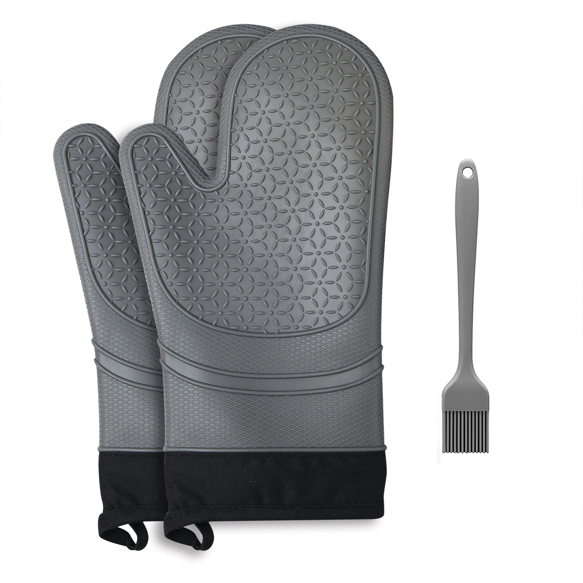 Max 50% off - One Pair Silicone Oven Gloves with Mini Oven Gloves Brush, Pack of 3 (Gray)