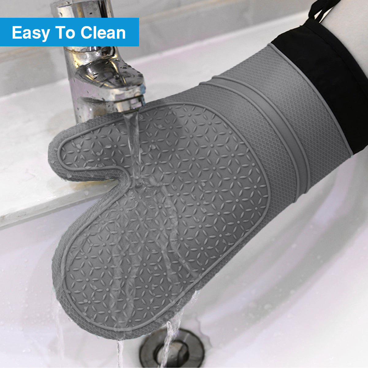 Max 50% off - One Pair Silicone Oven Gloves with Mini Oven Gloves Brush, Pack of 3 (Gray)