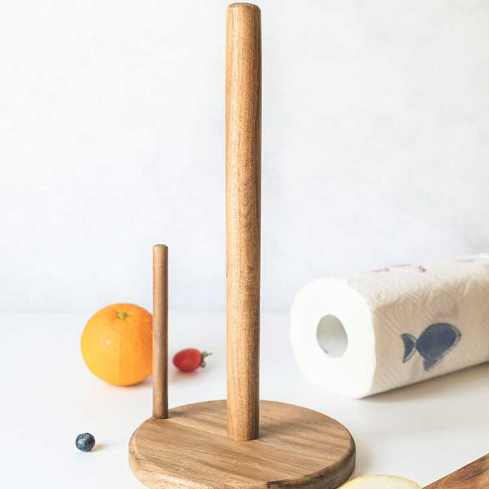 Wooden Tissue Holder Standing Roll Paper Towel Holder for