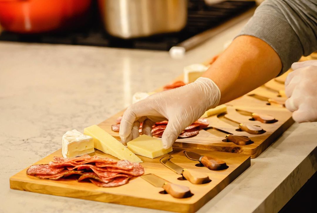 Wooden Charcuterie Board and Knife Set Cheese Platter Serving Tray 13"x10"