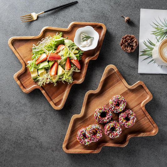Wooden Serving Tray - Decorative Serving Platters and Trays Set of 2 Christmas Tree Shape Wood Platters for Entertaining, Breakfast, Coffee Table, Home Decor