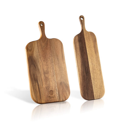 BILL.F Acacia Wood Cutting Board with Handle Wooden Charcuterie Board Paddle Cheese Board Serving Boards for Kitchen Meat, Pizza,Cheese, Bread, Vegetables &Fruits