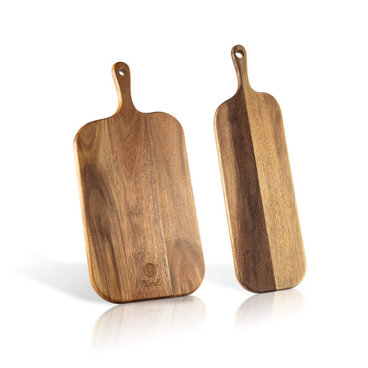 BILL.F Acacia Wood Cutting Board with Handle Wooden Charcuterie Board Paddle Cheese Board Serving Boards for Kitchen Meat, Pizza,Cheese, Bread, Vegetables &Fruits