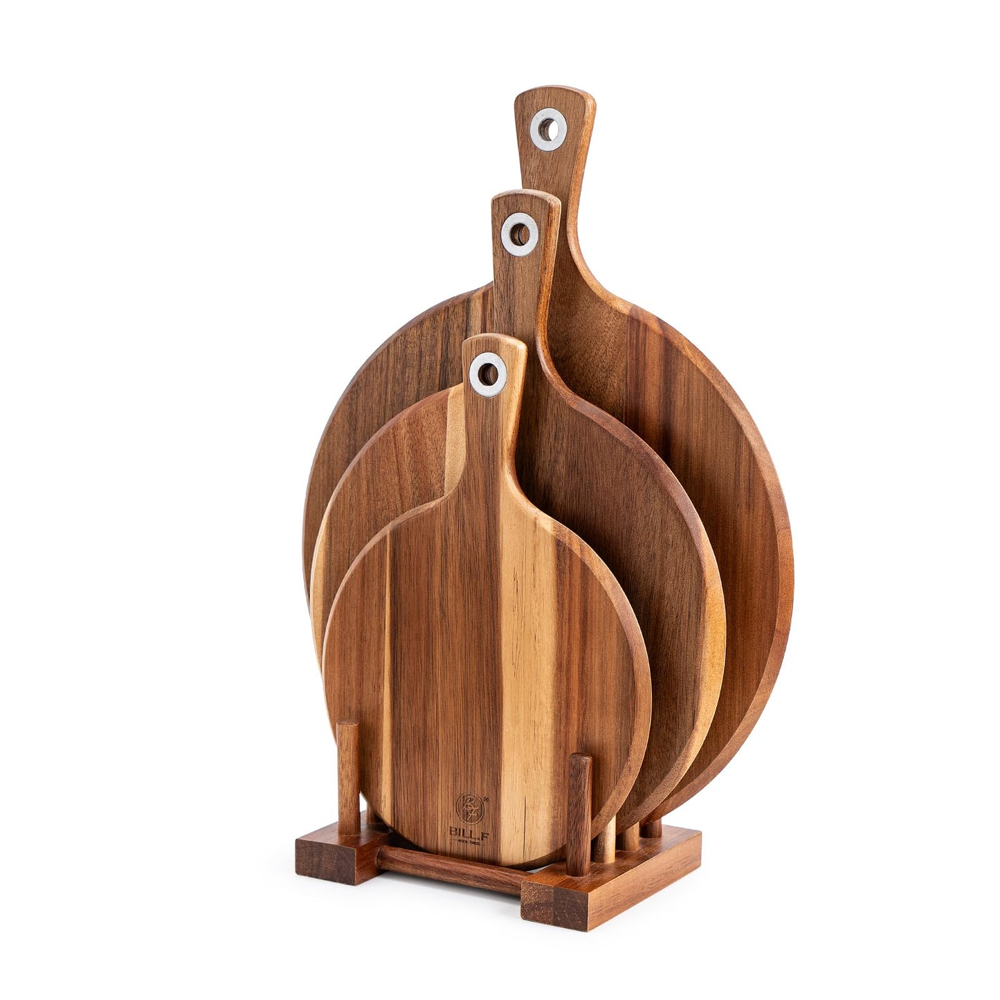 BILL.F Pizza Peel,14" L x 14" W Acacia Wood Cutting Board, with 5" Handle, 19" Overall Length