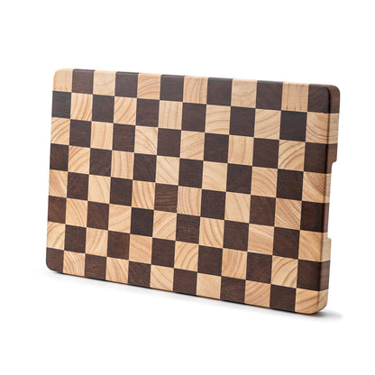 Wood Cutting Board Butcher Block, Wooden Chopping Board with Checkerboard Pattern and Inner Side Handles Meat Cheese Charcuterie Board, Ideal for Chopping, Slicing, and Dicing 14 * 9.5 Inch