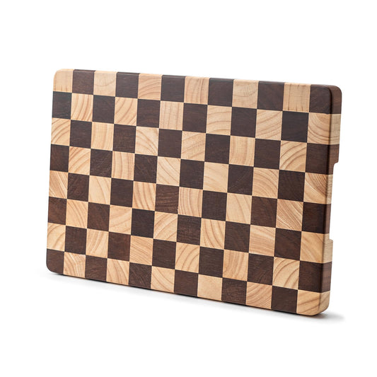 Wood Cutting Board Butcher Block, Wooden Chopping Board with Checkerboard Pattern and Inner Side Handles Meat Cheese Charcuterie Board, Ideal for Chopping, Slicing, and Dicing 14 * 9.5 Inch