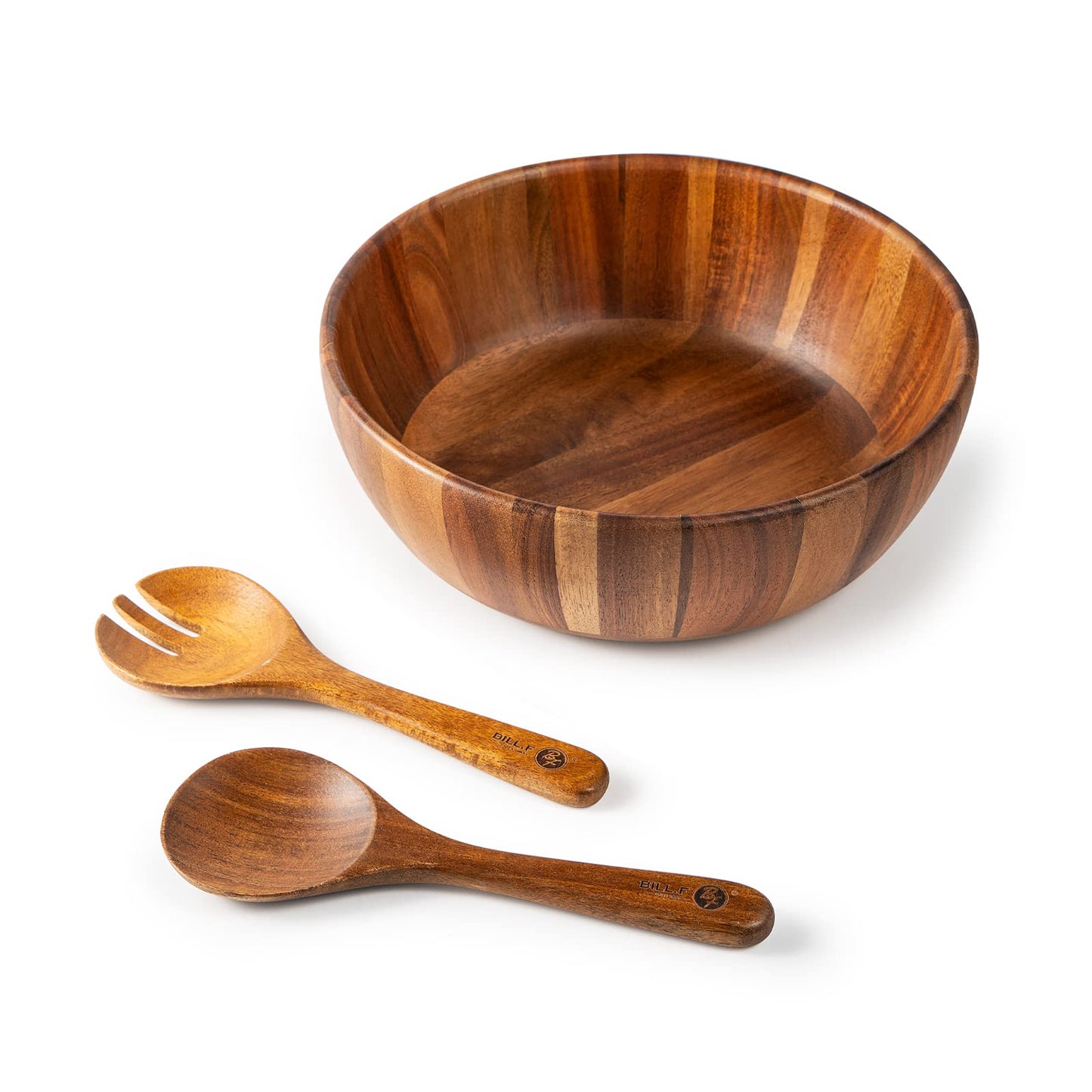 12" Salad Serving Bowl with Tongs Set, Acacia Large Bowl Set with Spoon and Fork