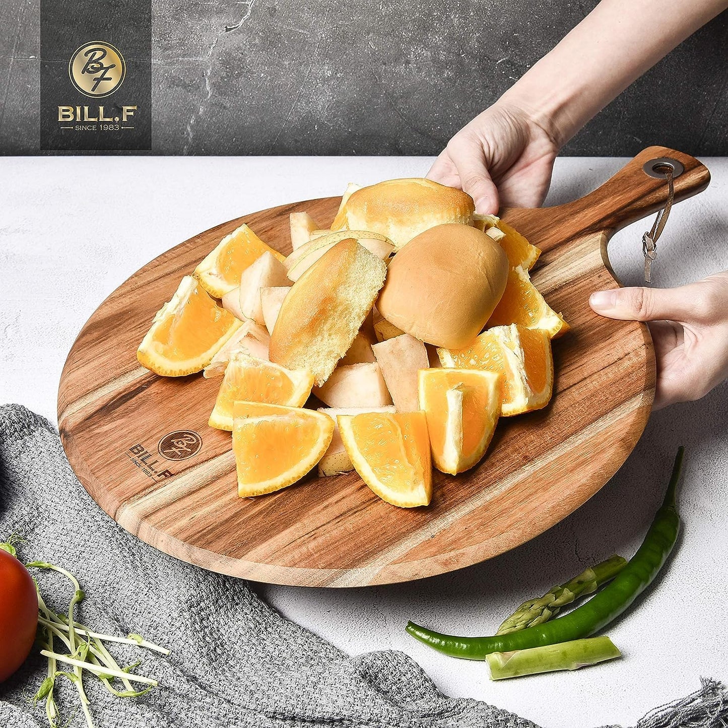 BILL.F Wood Cutting Board for Kitchen Set of 2 Cutting Board Wood with Handle for Meat,Cheese Board,Vegetables, Bread,Charcuterie - Decorative Wooden Serving Board for Kitchen and Dining Room