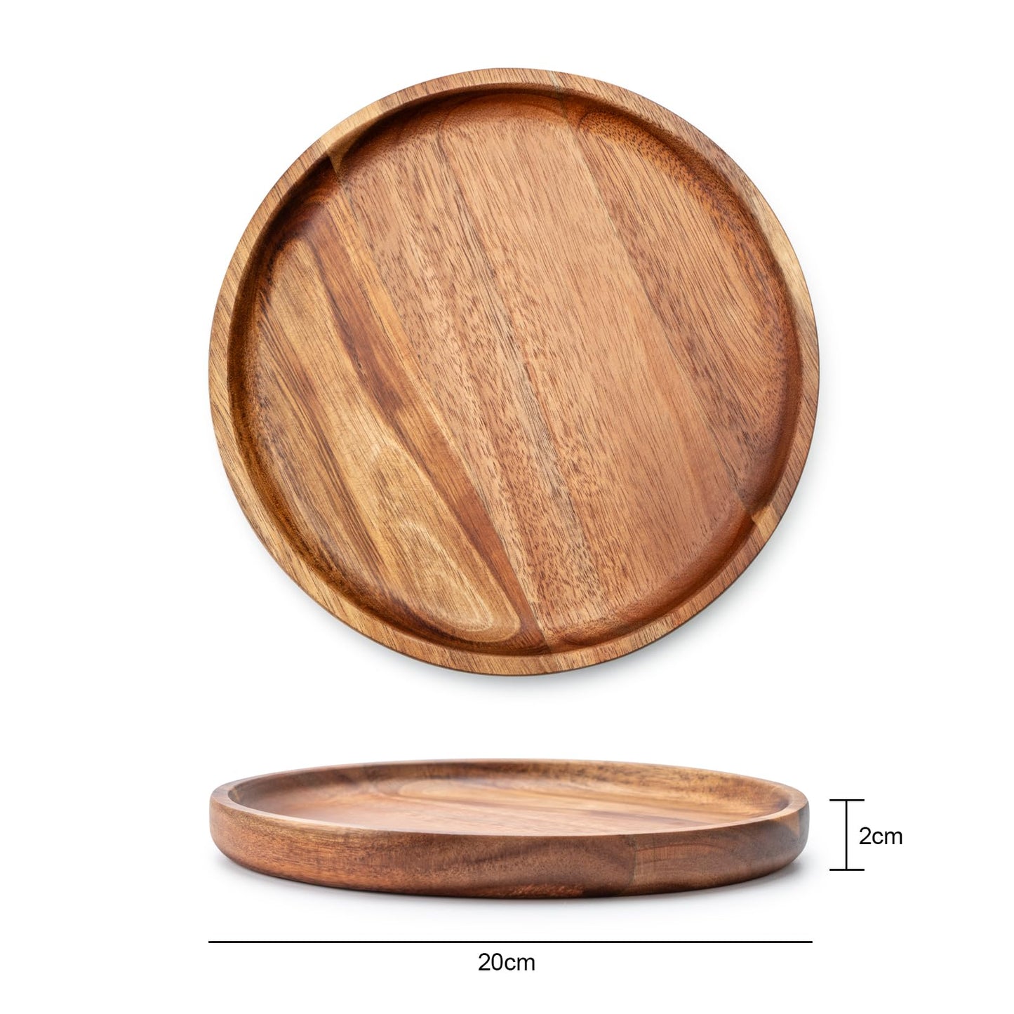 Wooden Plates Round Dinner Plates 8 Inch Acacia Wood Serving Tray Wooden Serving Platters for Home Decor, Food, Vegetables, Fruit, Charcuterie, Appetizer Serving Tray (Set of 4)