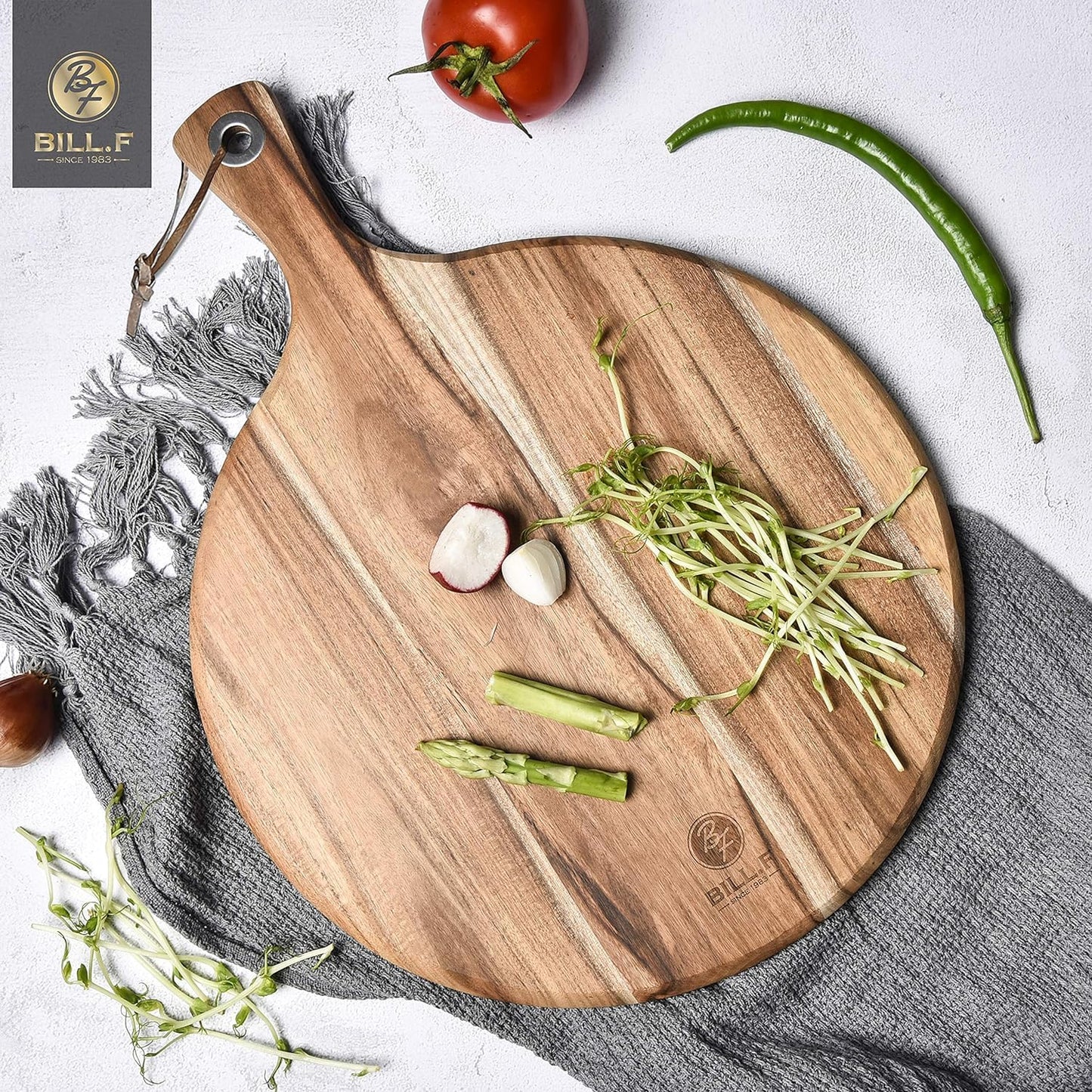BILL.F Wood Cutting Board for Kitchen Set of 2 Cutting Board Wood with Handle for Meat,Cheese Board,Vegetables, Bread,Charcuterie - Decorative Wooden Serving Board for Kitchen and Dining Room