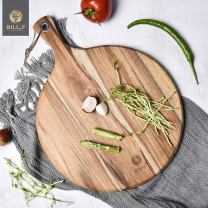 BILL.F Wood Cutting Board for Kitchen Set of 2 Cutting Board Wood with Handle for Meat,Cheese Board,Vegetables, Bread,Charcuterie - Decorative Wooden Serving Board for Kitchen and Dining Room
