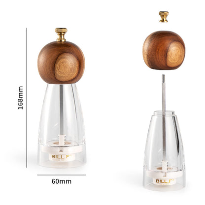 Wood Salt and Pepper Grinders Refillable Set of 2 - Refillable Acrylic Salt Shaker or Pepper Shaker Two 5 oz Salt - Pepper Mill or Salt Mill - Spice Grinder - Easy Clean Ceramic Grinders