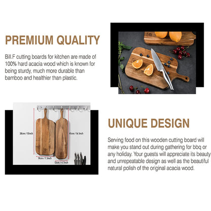 BILL.F Acacia Wood Cutting Board with Handle Wooden Charcuterie Board Paddle Cheese Board Serving Boards for Kitchen Meat, Pizza,Cheese, Bread, Vegetables &Fruits
