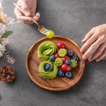 Wooden Plates Round Dinner Plates 8 Inch Acacia Wood Serving Tray Wooden Serving Platters for Home Decor, Food, Vegetables, Fruit, Charcuterie, Appetizer Serving Tray (Set of 4)