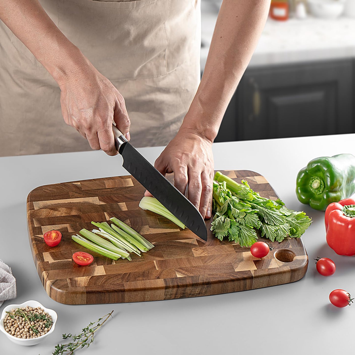 Wood Cutting Board Butcher Block, Wooden Chopping Board Handles Meat Cheese Charcuterie Board, Ideal for Chopping, Slicing, and Dicing 15.7 x 11 Inch