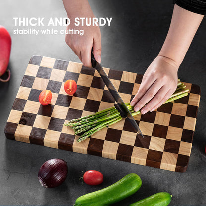 Wood Cutting Board Butcher Block, Wooden Chopping Board with Checkerboard Pattern and Inner Side Handles Meat Cheese Charcuterie Board, Ideal for Chopping, Slicing, and Dicing 15 * 8 inch