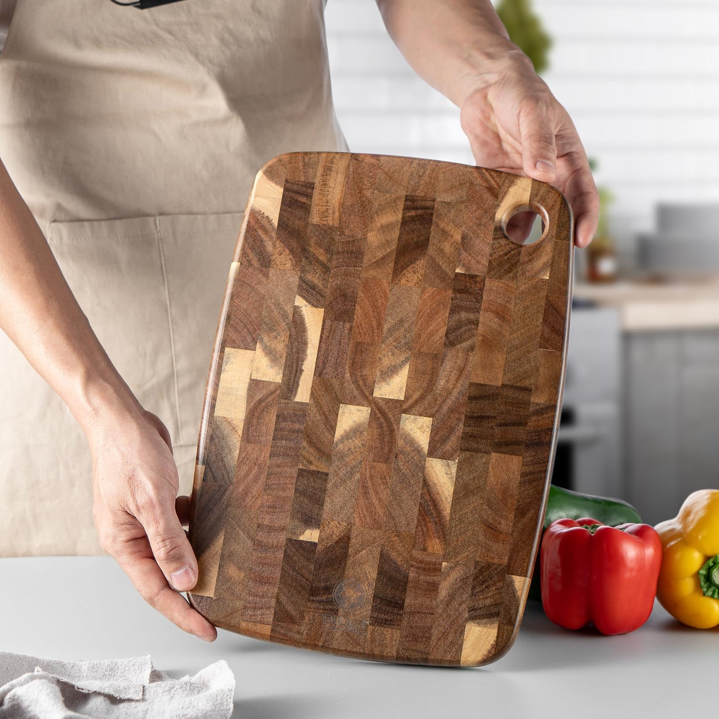 Wood Cutting Board Butcher Block, Wooden Chopping Board Handles Meat Cheese Charcuterie Board, Ideal for Chopping, Slicing, and Dicing 14 x 9 Inch
