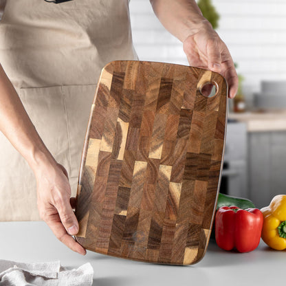 Wood Cutting Board Butcher Block, Wooden Chopping Board Handles Meat Cheese Charcuterie Board, Ideal for Chopping, Slicing, and Dicing 14 x 9 Inch
