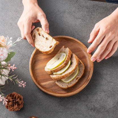 Wooden Plates Round Dinner Plates 8 Inch Acacia Wood Serving Tray Wooden Serving Platters for Home Decor, Food, Vegetables, Fruit, Charcuterie, Appetizer Serving Tray (Set of 4)