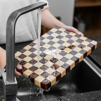 Wood Cutting Board Butcher Block, Wooden Chopping Board with Checkerboard Pattern and Inner Side Handles Meat Cheese Charcuterie Board, Ideal for Chopping, Slicing, and Dicing 14 * 9.5 Inch