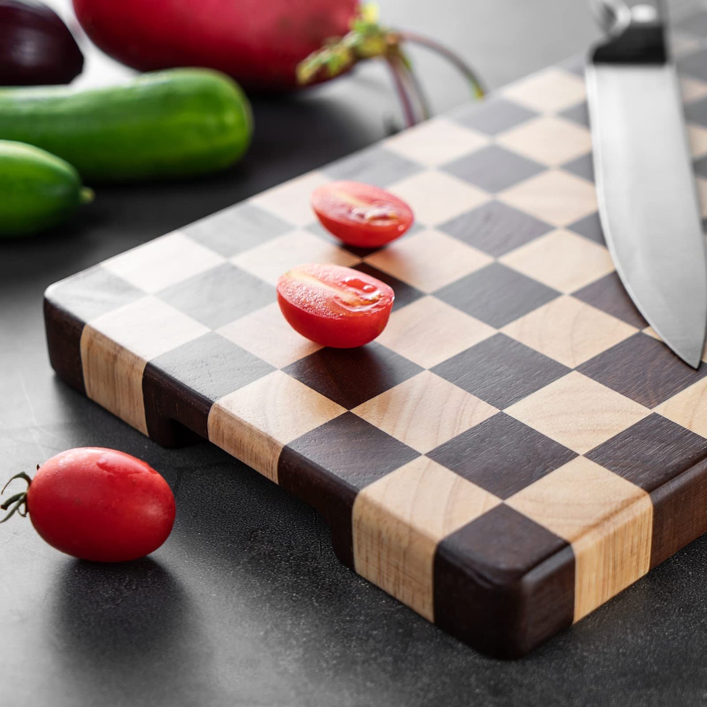 Wood Cutting Board Butcher Block, Wooden Chopping Board with Checkerboard Pattern and Inner Side Handles Meat Cheese Charcuterie Board, Ideal for Chopping, Slicing, and Dicing 15 * 8 inch