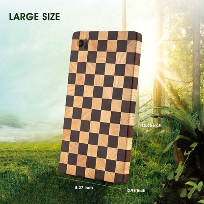 Wood Cutting Board Butcher Block, Wooden Chopping Board with Checkerboard Pattern and Inner Side Handles Meat Cheese Charcuterie Board, Ideal for Chopping, Slicing, and Dicing 15 * 8 inch
