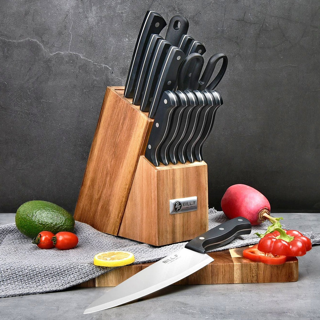 $111/mo - Finance Cutco 21 Piece Kitchen Knife Set with Cherry Finish Oak  Block, 8 Table Knives, Paring Knife, Trimmers, Santoku Chopper Chef Knife,  Carver, Slicer, Cheese Knife, Turning Fork, Shears, Peeler