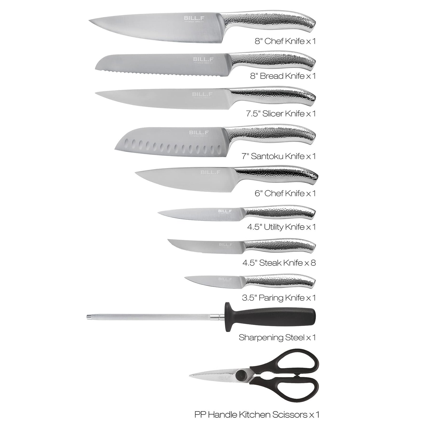 Bill.F® 17-Piece Cutlery Knife Block Set with Built-in Sharpener