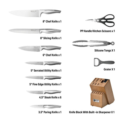 BILL.F 16 Pieces Kitchen Knife Sets with Block