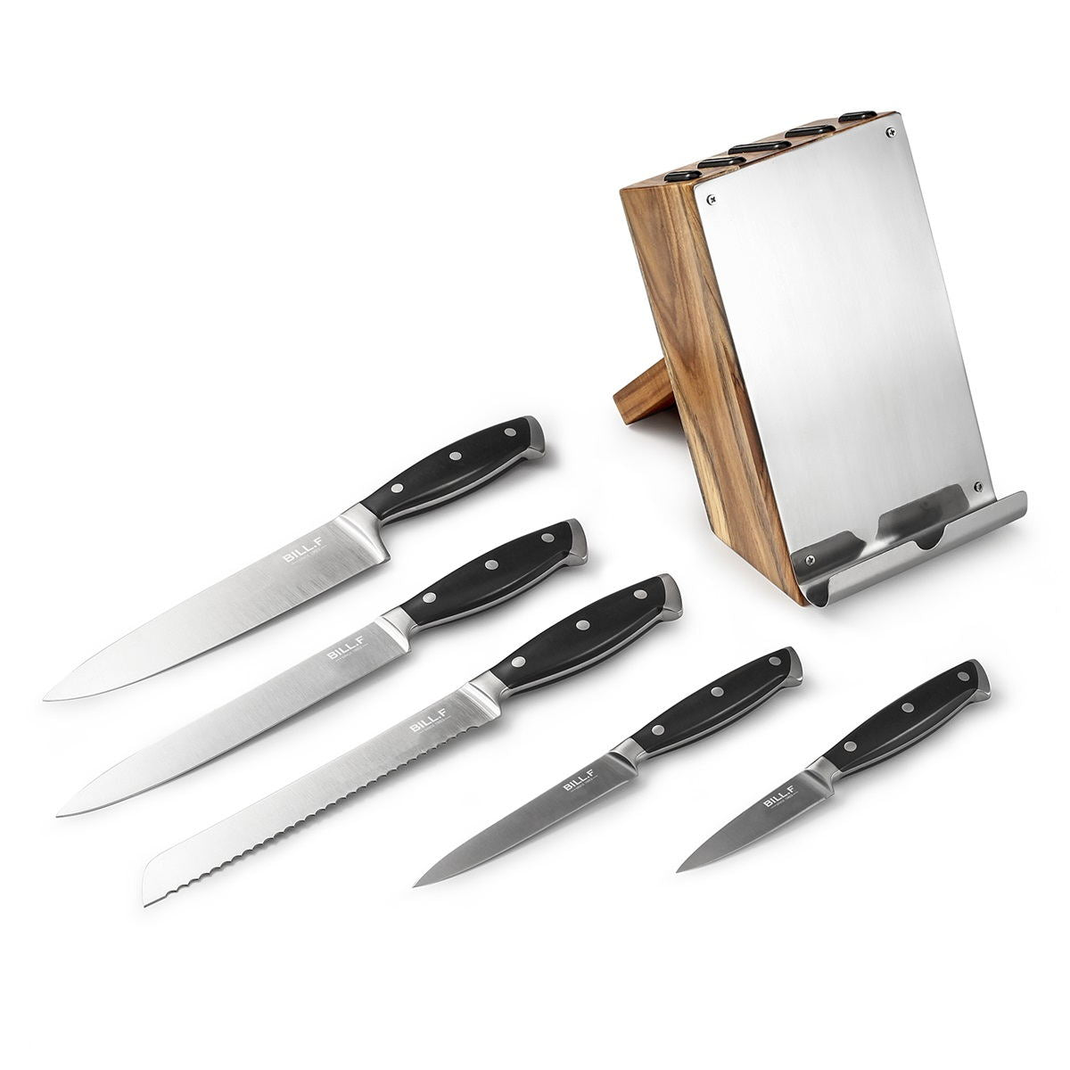 Bill.F® 6 Pieces Wooden Knife Block Set With Tablet/Cookbook Stand – BillF