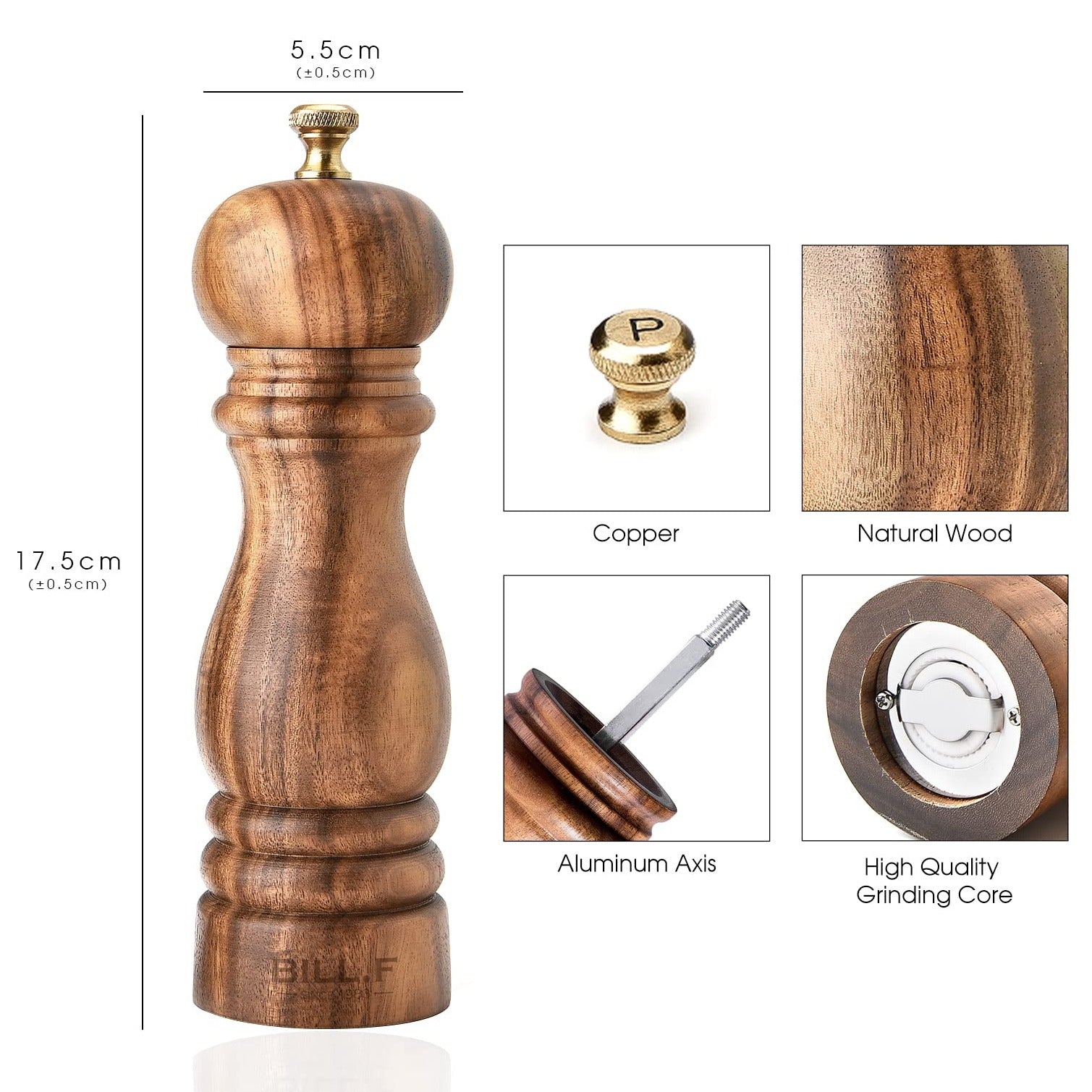 Manual Pepper Mill Wooden Salt Mill Round Spice Grinder Brown Spice Grinder  With Stainless Steel Rotor Betterlifefg