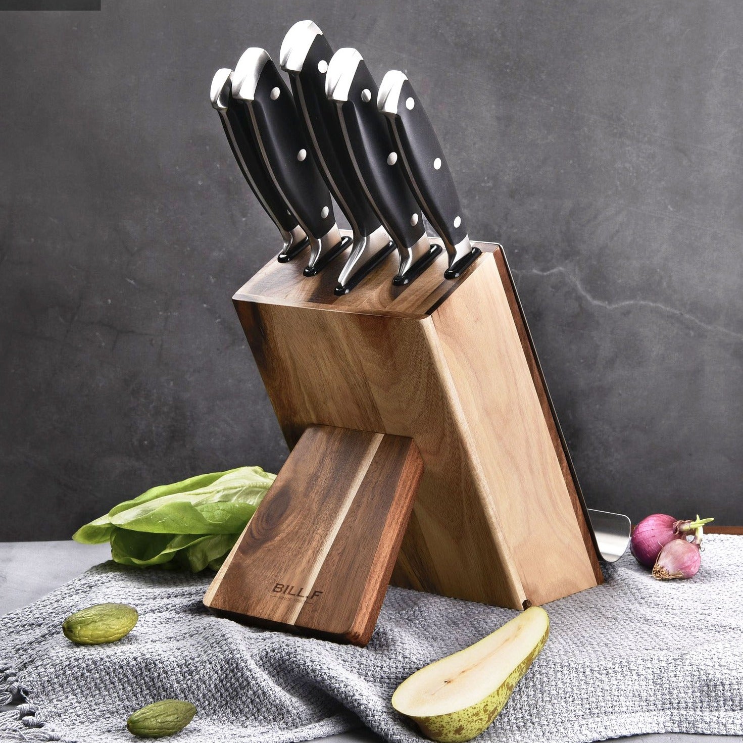 Bill.F® 6 Pieces Wooden Knife Block Set With Tablet/Cookbook Stand – BillF