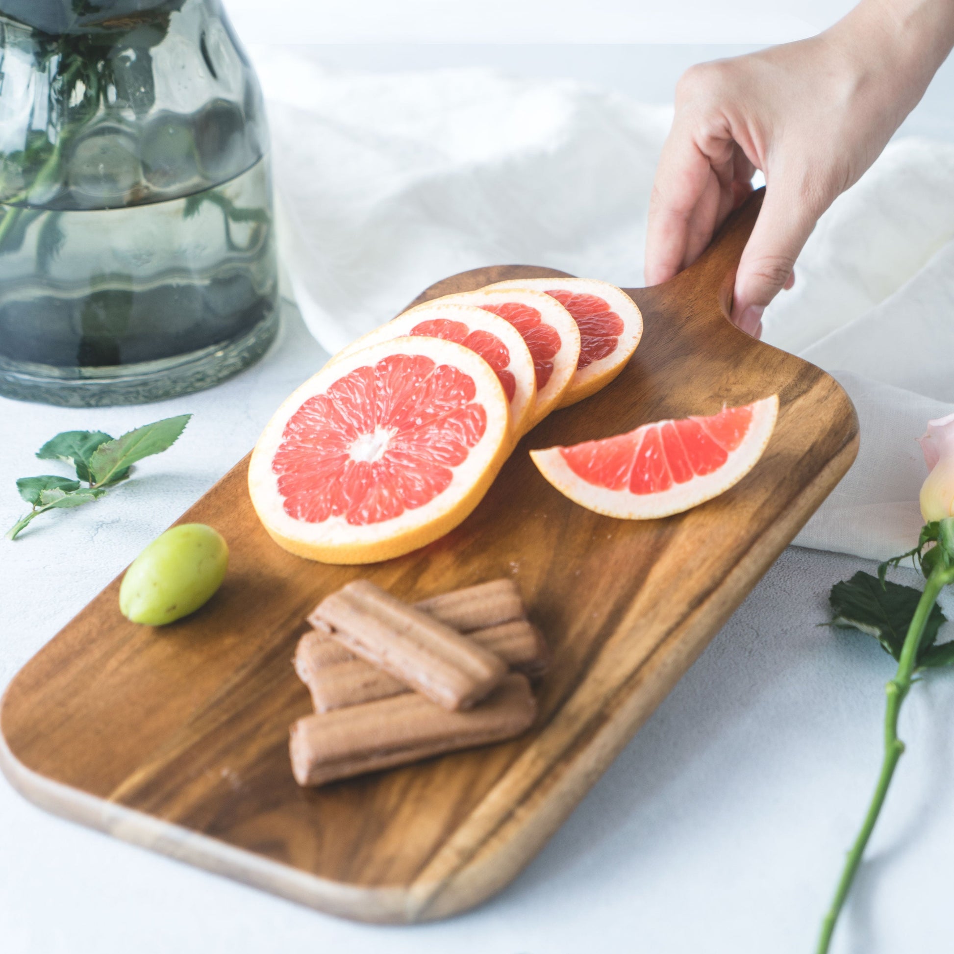 Acacia Wood Paddle Cutting Board with Handle - Knife Friendly Kitchen Butcher Block, Serving Tray, Cracker Platter 15'' x 7.5''