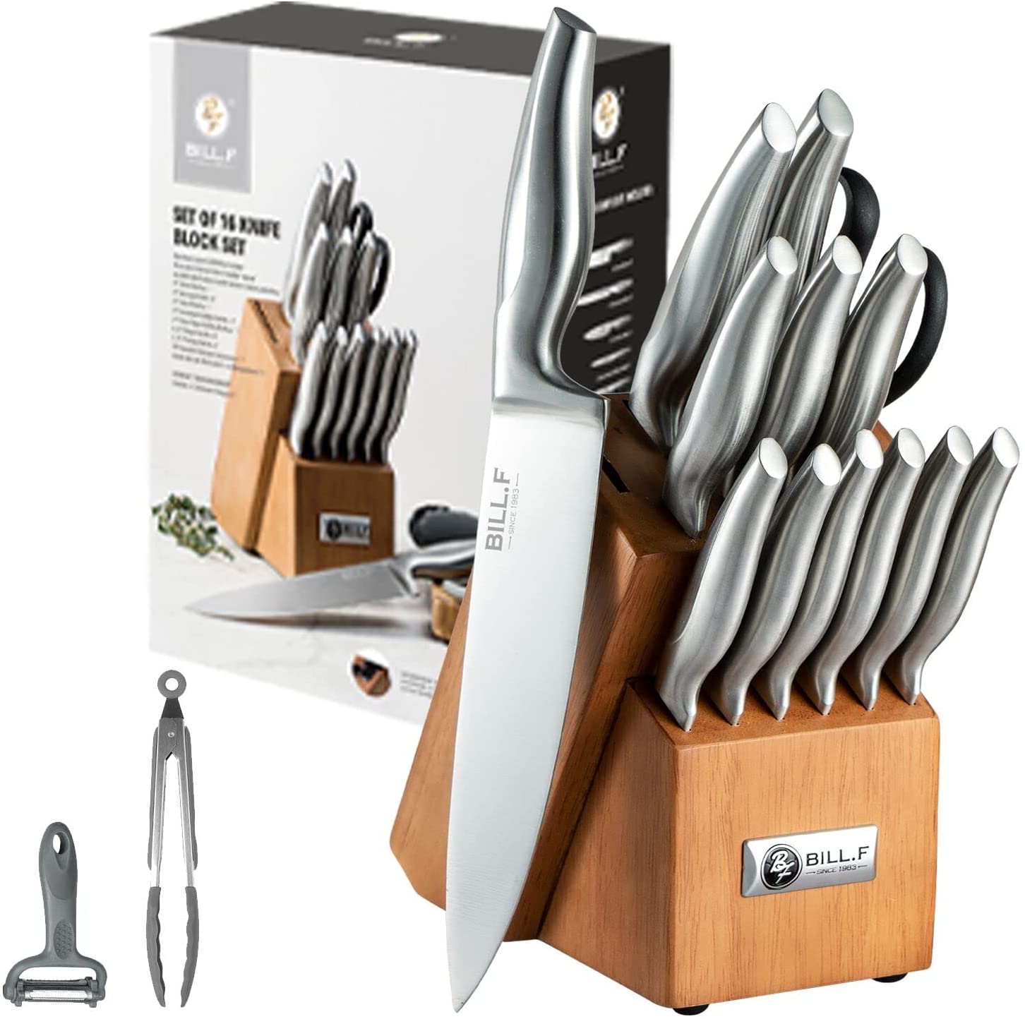 BILL.F 16 Pieces Kitchen Knife Sets with Block