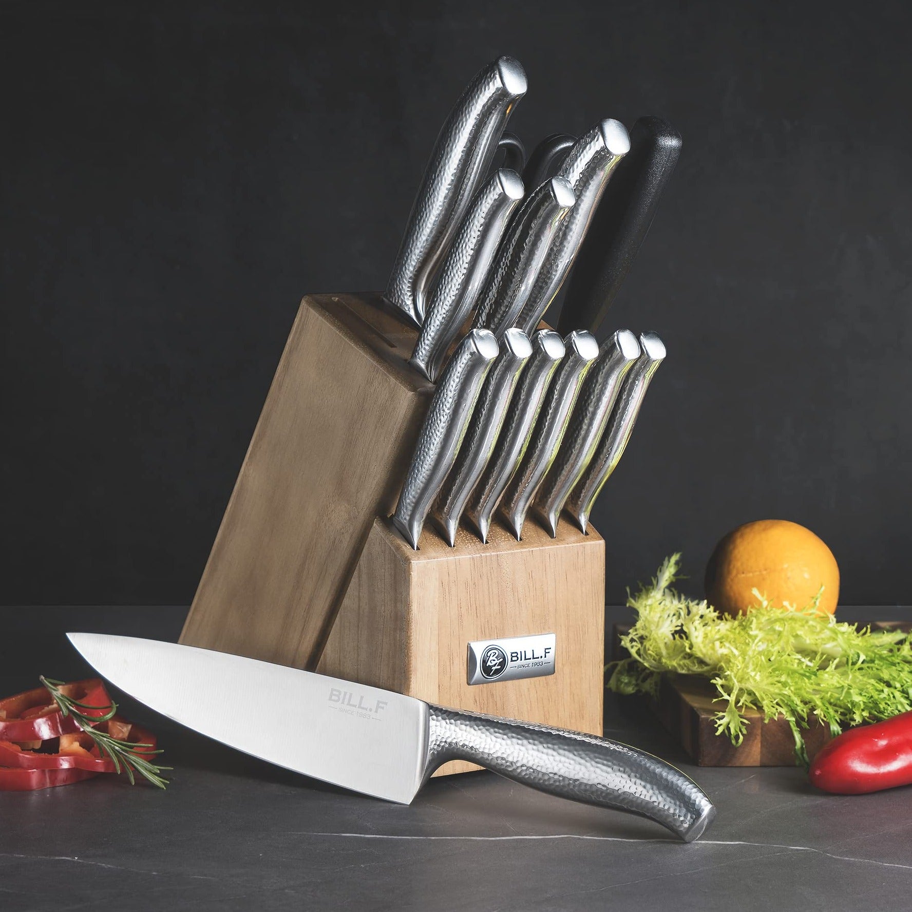 Knife Set, 14-Piece German Steel Kitchen Knife Block Sets with Built-in  Sharpener, Rotating Block