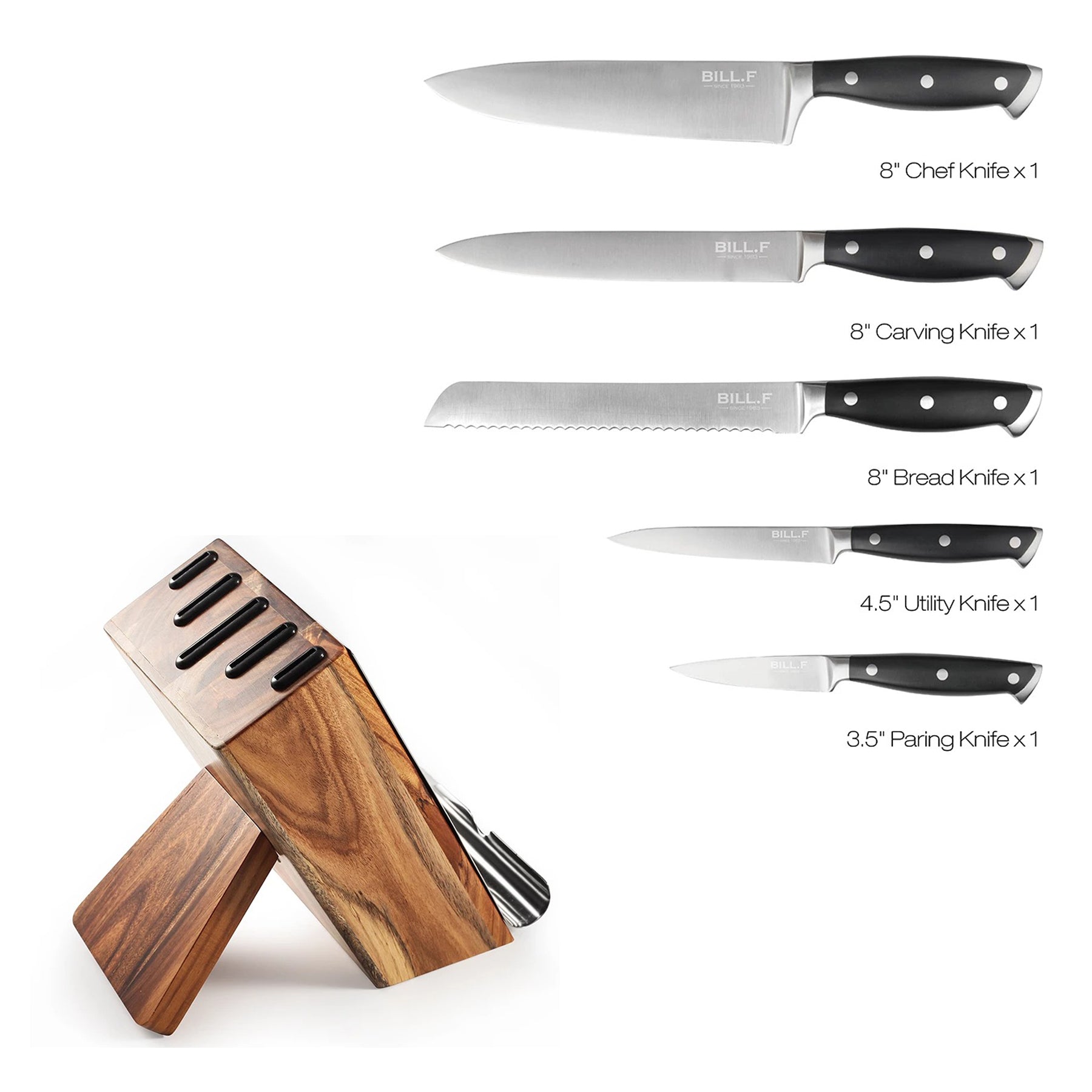 Bill.F® 14-Pc Knives Set with Block Wooden, German Stainless Steel Forged Chef  Knife Set Professional, Knife Block Set – BillF